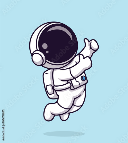 Quadro su tela A cartoon illustration of a small astronaut in a white spacesuit floating in zer