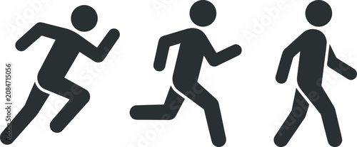 Quadro su tela Stick figure icon sequence showing a person running jogging and walking isolated on white vector
