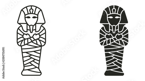 Canvastavla Ancient Egyptian Mummy Iconography: Two stylized representations of an Egyptian mummy, one in outline and the other in silhouette, depicting the sarcophagus and mummy wrappings