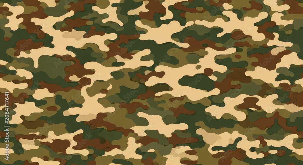 Fototapeta premium A seamless abstract military camouflage pattern featuring organic earthy shapes in olive green, tan, and brown for a rugged tactile texture, modern, design, element