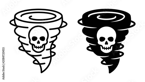 Schilderij op canvas Tornado with Skull Icon: A stark graphic representation of a tornado, symbolizing a destructive force, paired with a skull icon, indicating danger and warning