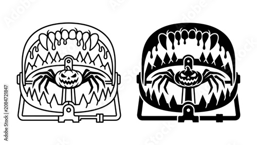 Photos Spooky Spider Trap: A frightening depiction of a bear trap transformed into a monstrous spider, ready to ensnare unsuspecting prey