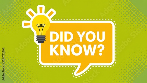 Did you know, question mark, speech bubble, light bulb icon, green background