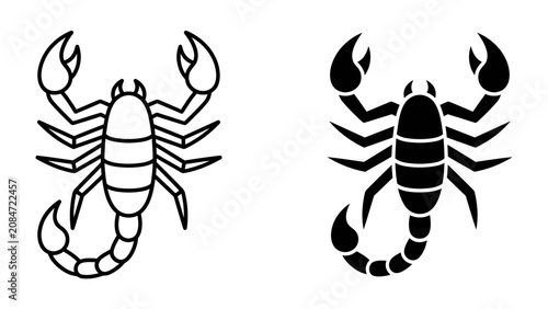 Εκτύπωση καμβά Scorpion Icon Set: Two graphic representations of a scorpion, one in outline and the other filled, showcase the arachnid's formidable silhouette
