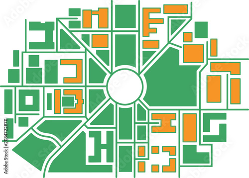 University Campus Map Flat Vector with Academic Buildings and Green Landscape