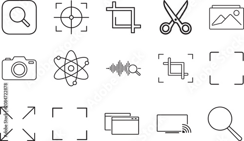 Tableau sur toile Outline zoom icon set featuring screen zoom and magnifying glass for UI, web, mobile, and interface design
