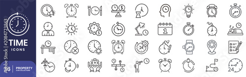 Canvas Print Time icon set. Editable line icons. Vector illustration.
