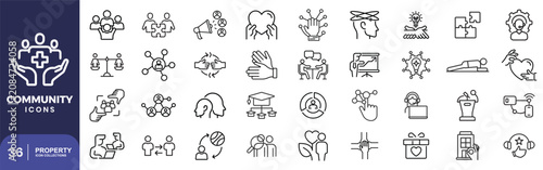 Photos A collection of Community icons set with editable stroke, including network, organization, philantrophy, culture, social, beloging, equity, support, sociability, trust