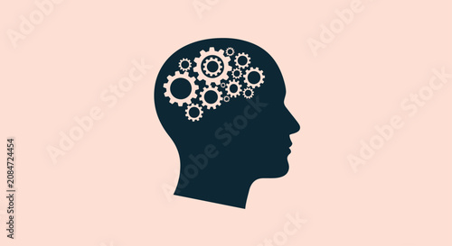 Bild auf Leinwand Human head silhouette with brain gear mechanism