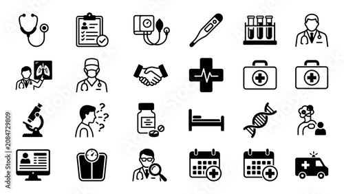 Comprehensive medical and healthcare in black and white  medical, healthcare