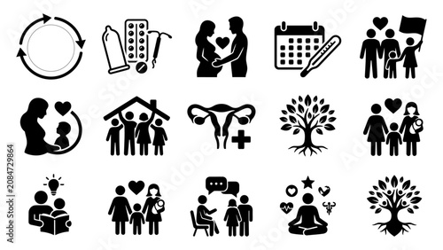 Tableau sur toile Family planning and wellness in black and white cycle