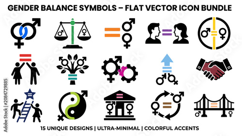 Картината върху платно Gender balance and equality symbols in flat style : gender balance, equality, sy