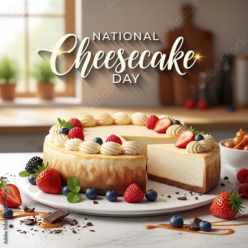 Cheesecake slices on plate for national cheesecake day