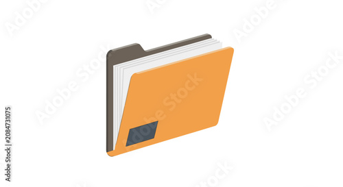 Isometric Orange File Folder with Documents for Data Management Icon