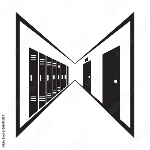 Perspective view of school corridor with lockers icon corridor perspective