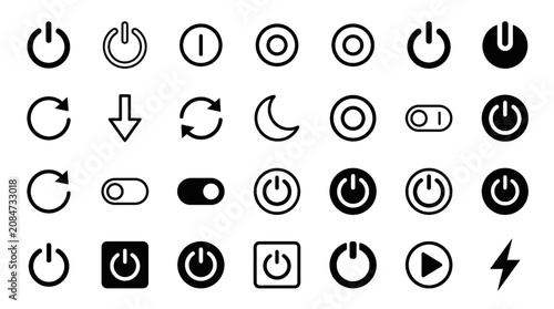 Foto Power Button Vector Icon Set with On Off Switch Shutdown Restart and Standby Sym