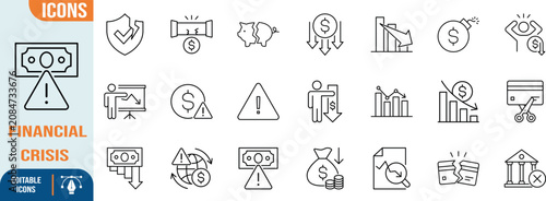 Foto Financial crisis and recession line icons