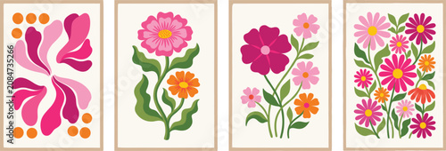 Vibrant abstract floral art print set in a boho, modern, and colorful style