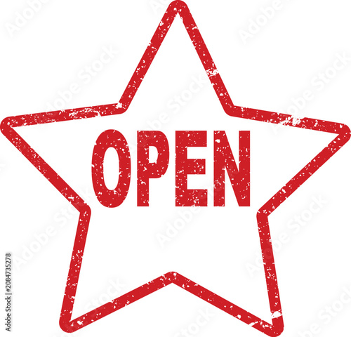 Red star shape stamp with the word open inside