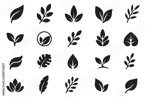 Photos Leaf sprout icon vector set, green leaves plant eco logo symbol simple graphic i