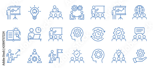 Business Line Icons Set Pictograms Of Strategy And Collaboration