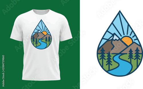 Foto Mountain River Sunrise T‑Shirt Design