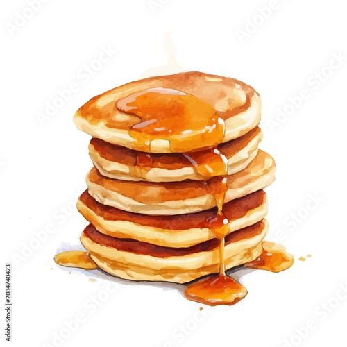 Pancakes, beautiful watercolor illustration, isolated on a white background, soft and delicate colors.