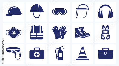 Personal protective equipment icons. Labor Day Worker Occupation Icons Bundle.