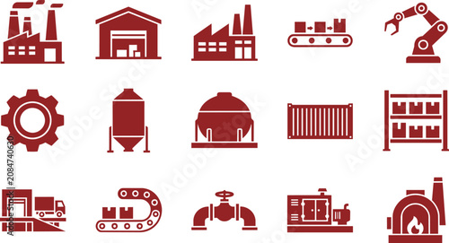 Industrial manufacturing icons set. Labor Day Industrial Equipment Vector Bundle.