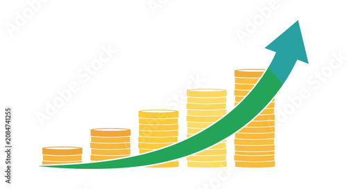 Stacks Of Coins With Rising Arrow Financial Growth Illustration Silhouette