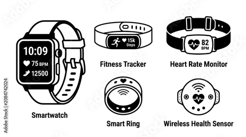 Collection of wearable smart health devices.