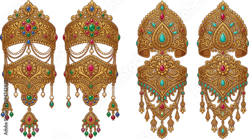 Valokuva Traditional Indian Gold Bridal Jewelry Vector Set Featuring Royal Armlets Bajuba