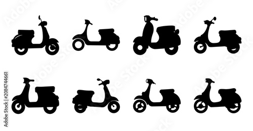 Cuadro en lienzo Black scooters and motorbikes vector icons - Set of eight clean black scooters and motorbikes icons arranged neatly in two rows for design or presentation use