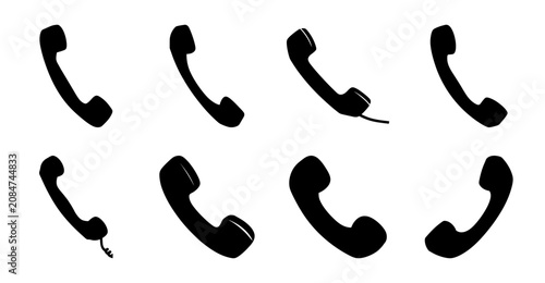 Foto Black classic telephone icons set - A clean set of black telephone icons in various shapes and styles, ideal for tech, communication, or vintage design projects