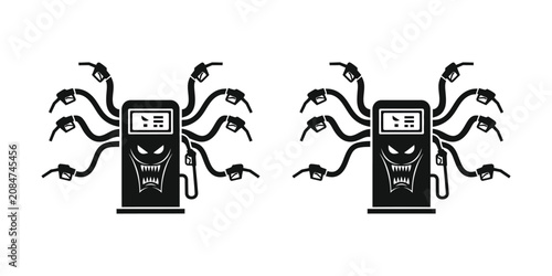 Photos Evil Gas Pump Monster Concept with Multiple Fuel Nozzles Representing High Fuel