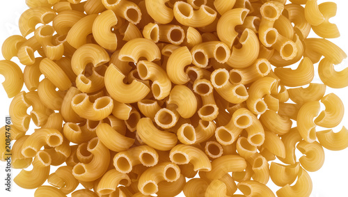 Bild auf Leinwand Isolated uncooked dry elbow macaroni pasta noodles, a staple ingredient for delicious Italian cuisine