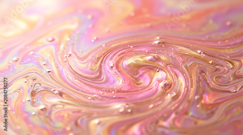 iridescent fluid abstract background, pink and gold oil slick texture, warm pastel colors flowing, smooth liquid surface, macro photography style, ultra high resolution