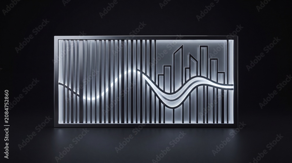 Naklejka premium Modern barcode design with wavy line and cityscape on metallic background