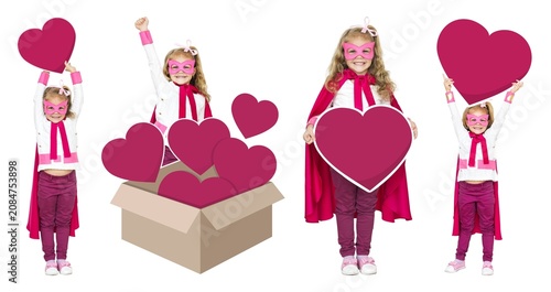 Φωτογραφία Joyful child superhero with hearts
