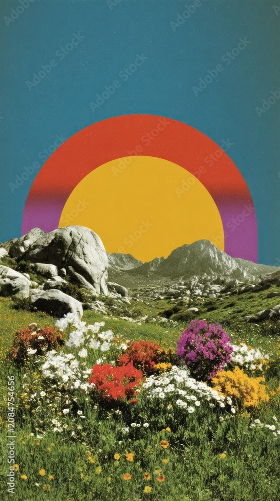 Fototapeta premium Vibrant surreal mountain landscape wallpaper.