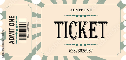 Tableau sur toile Ticket with green and beige background. Vector illustration.