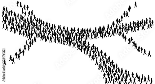 Crowd Convergence Vector Art, Diverse People Flowing Together, Abstract Human Traffic Intersection, Social Gathering Concept