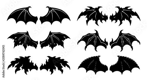 Bild auf Leinwand Gothic Bat Wings Vector Silhouettes, Dark Fantasy Angelic and Demonic Wing Desig