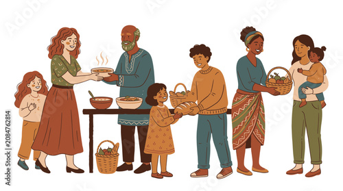 Diverse Community Sharing Food and Harvest at a Gathering