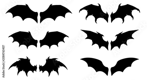 Fotografie Bat Wings Vector Set, Gothic Silhouette Icons, Spooky Halloween Graphics, Dark F