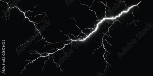 Fotografie Diagonal lightning bolt streak across dark background with lightning diagonal el