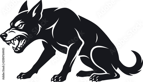 Bild auf Leinwand Angry Growling Dog Silhouette Vector Illustration of Aggressive Guard Hound show