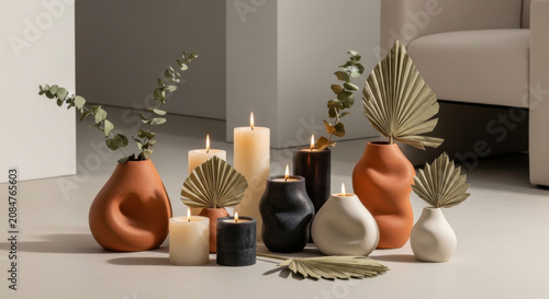 Serene Ambiance Modern Home Decor With Elegant Candles And Vases