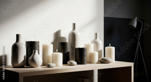 Serene Ambiance With Flickering Candles And Modern Vases Displayed