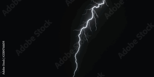 Konstfotografi Sharp vertical lightning bolt discharge in night sky with lightning electric dis